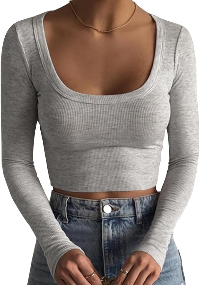 Women's Square Neck Long Sleeve Crop Top