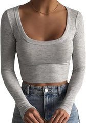 Women's Square Neck Long Sleeve Crop Top