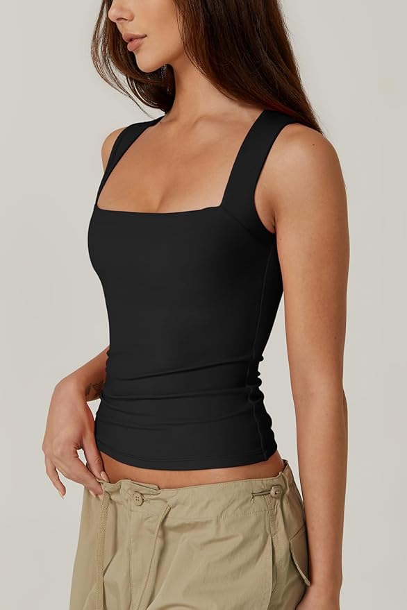 Women's Square Neck Sleeveless Double-Layer Tank Tops