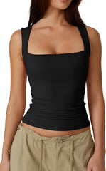 Women's Square Neck Sleeveless Double-Layer Tank Tops