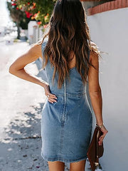 Womens Denim Dress Sexy Sleeveless Split Bodycon Mini Tube Jeans Short Dresses