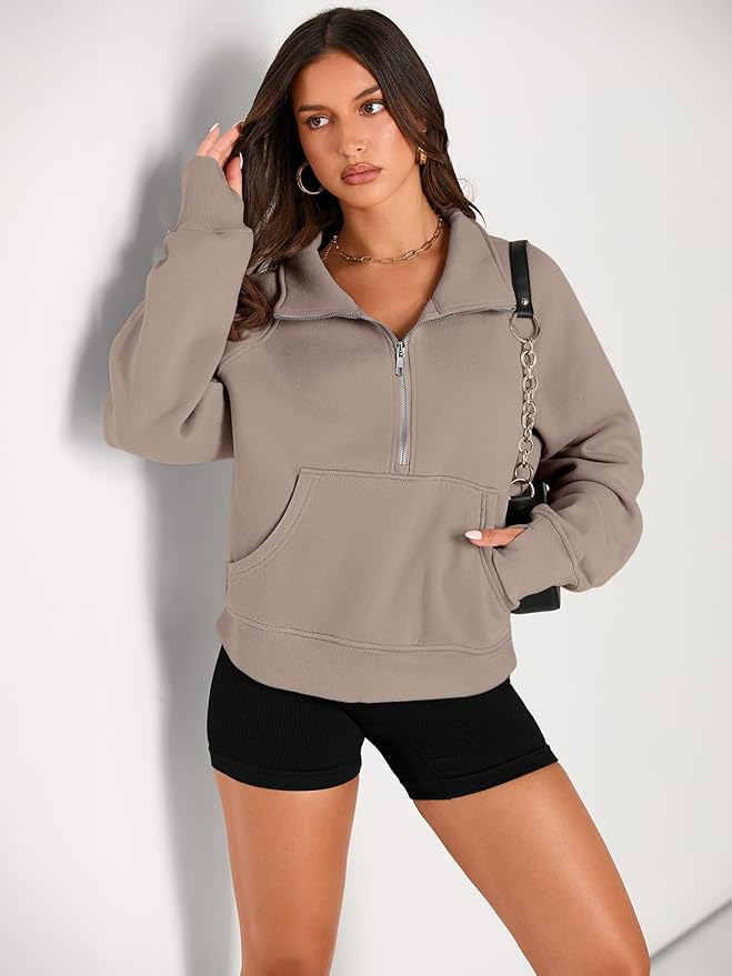 Womens Half Zip Cropped Pullover Fleece Zipper Hoodies