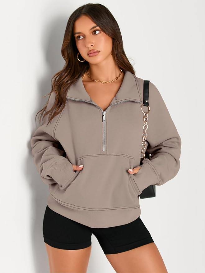 Womens Half Zip Cropped Pullover Fleece Zipper Hoodies