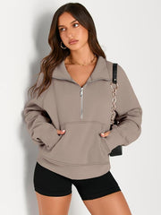 Womens Half Zip Cropped Pullover Fleece Zipper Hoodies