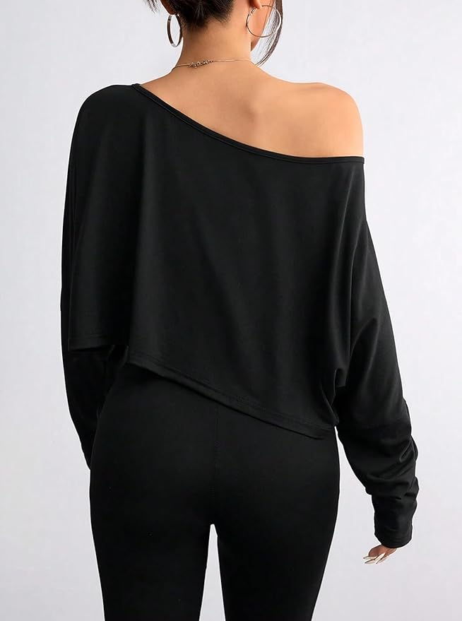 Womens Off Shoulder Long Sleeve Crop Tops