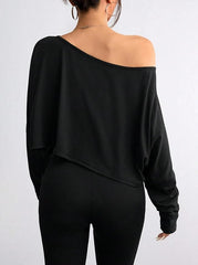 Womens Off Shoulder Long Sleeve Crop Tops
