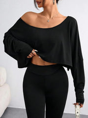 Womens Off Shoulder Long Sleeve Crop Tops