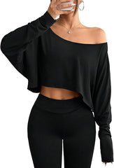 Womens Off Shoulder Long Sleeve Crop Tops