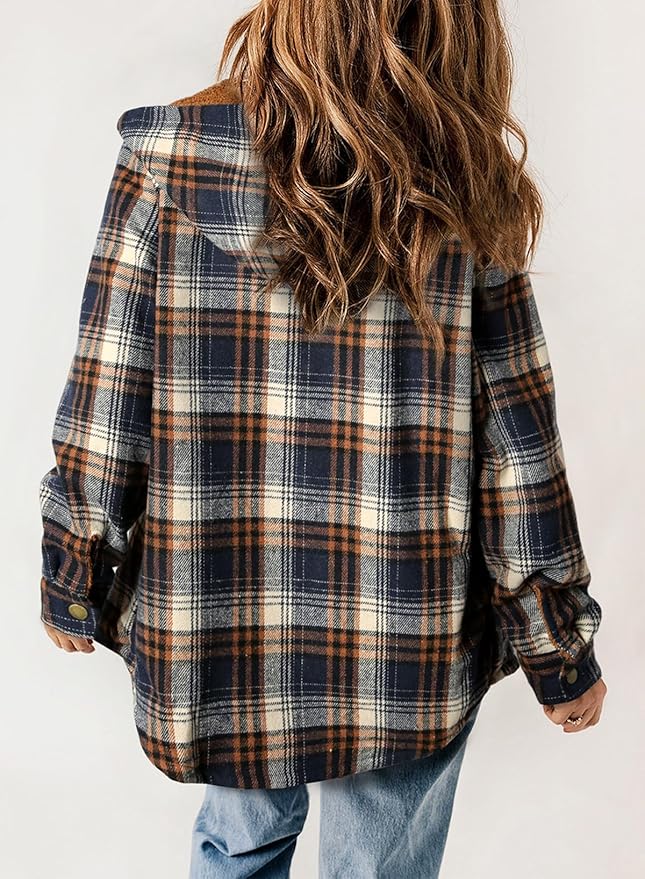Womens Plaid Shacket Long Sleeve Jacket