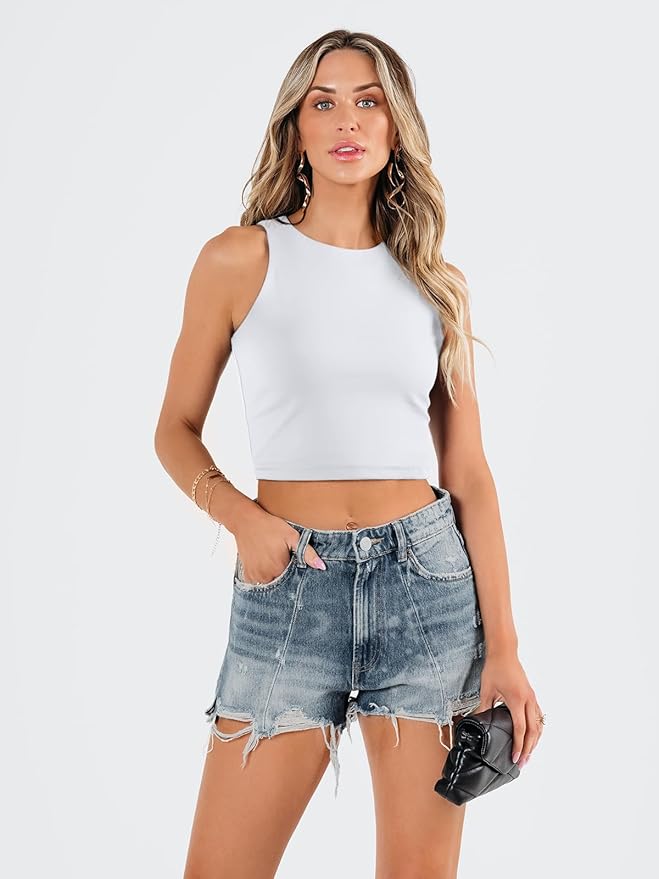 Womens Sexy Sleeveless Double Lined Crop Tops