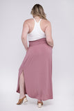 Plus Smocked Waist Side Slit Maxi Skirt w/ Pockets