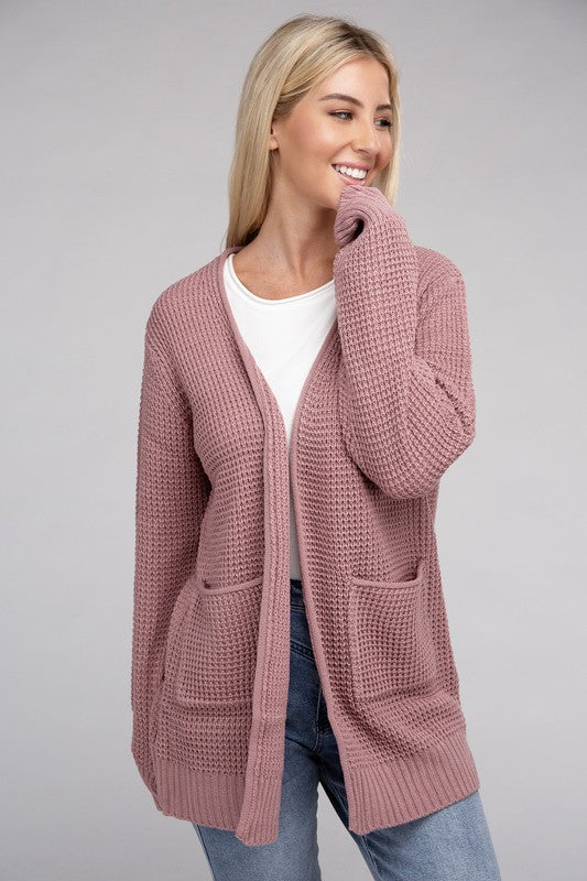 Low Gauge Waffle Open Cardigan Sweater 