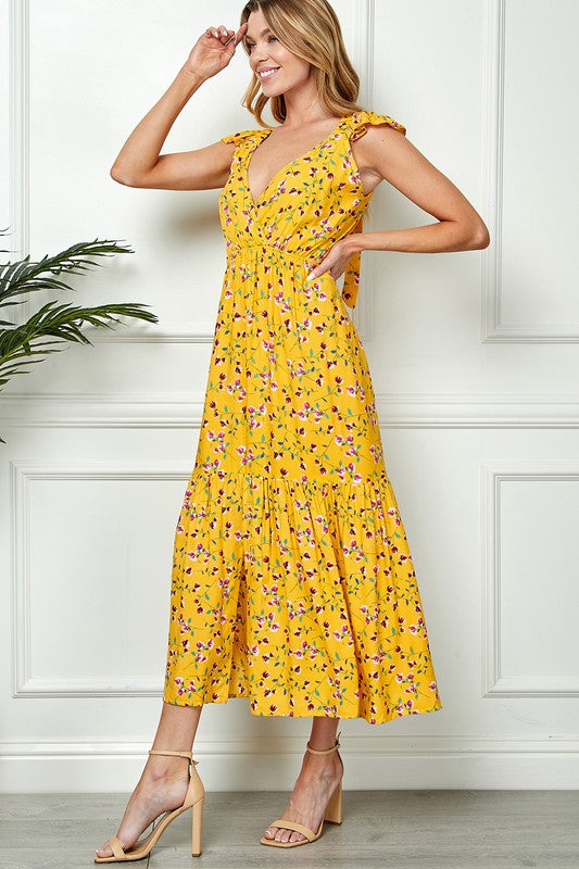Floral Print Tie Back Maxi Dress 