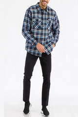 Mens Quilted Padded Flannel in Navy Blue