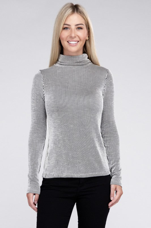 Ribbed Turtle Neck Long Sleeve Top 