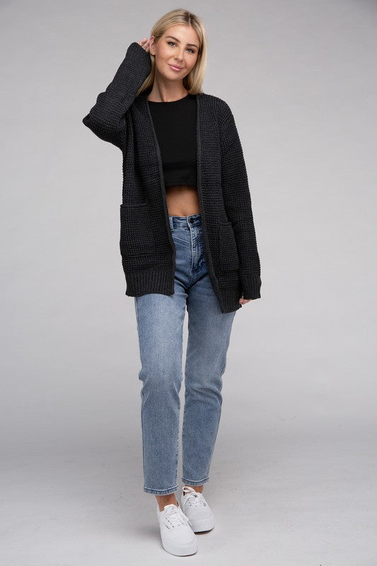 Low Gauge Waffle Open Cardigan Sweater 