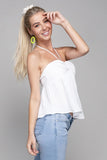 Frill Trim Drawstring Front Tube Top