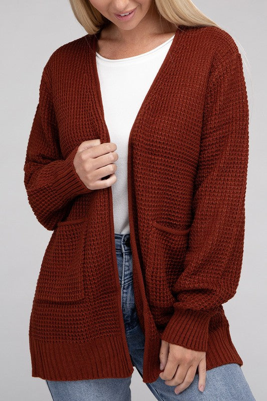 Low Gauge Waffle Open Cardigan Sweater 