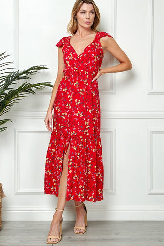 Floral Print Tie Back Maxi Dress 