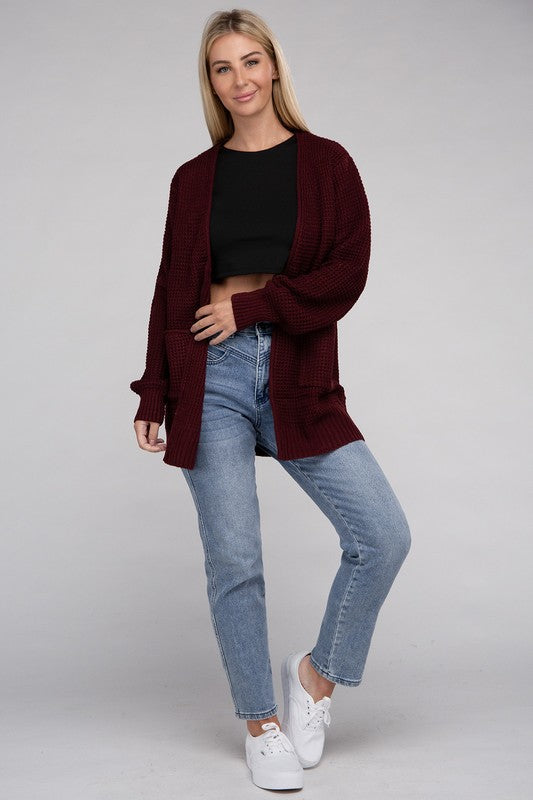 Low Gauge Waffle Open Cardigan Sweater 