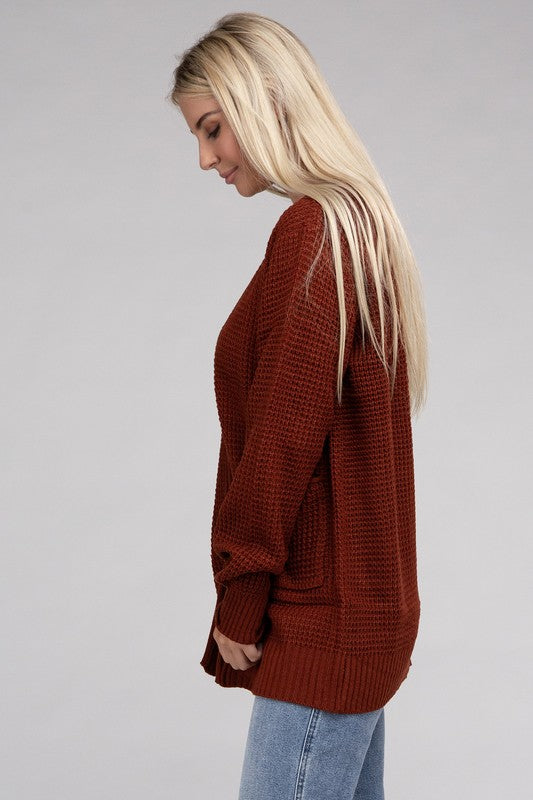 Low Gauge Waffle Open Cardigan Sweater 