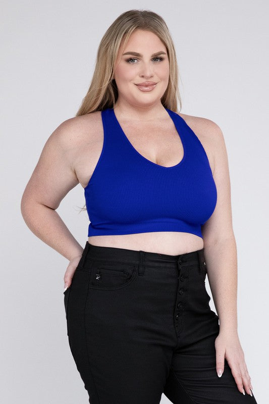 Plus Ribbed Cropped Racerback Tank Tops