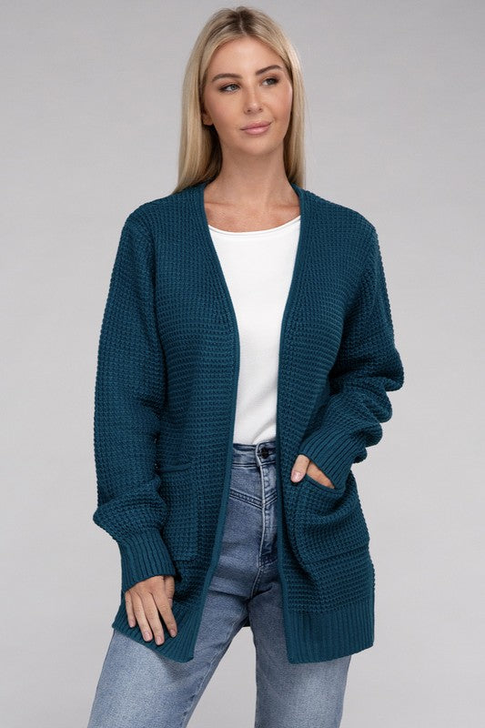 Low Gauge Waffle Open Cardigan Sweater 