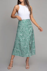 Floral Midi Skirt With Slit