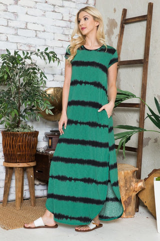Stripe Short Sleeve Maxi Dress