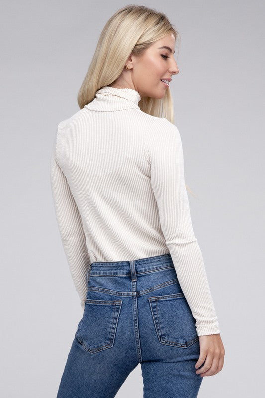 Ribbed Turtle Neck Long Sleeve Top 