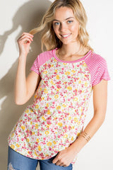Plus Pin Stripe Floral Mixed Top