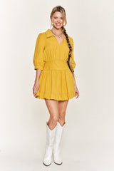 Eyelet Detail 3/4 Sleeve Short Dress