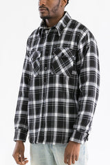 Mens Quilted Padded Flannel - Black/White
