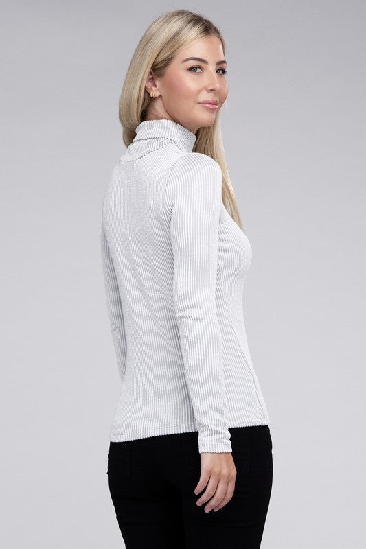 Ribbed Turtle Neck Long Sleeve Top 