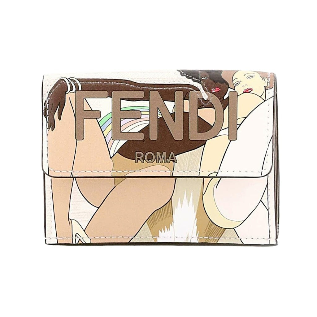 Fendi Bikini Girls Coated Canvas and Calf Leather Small Trifold Wallet
