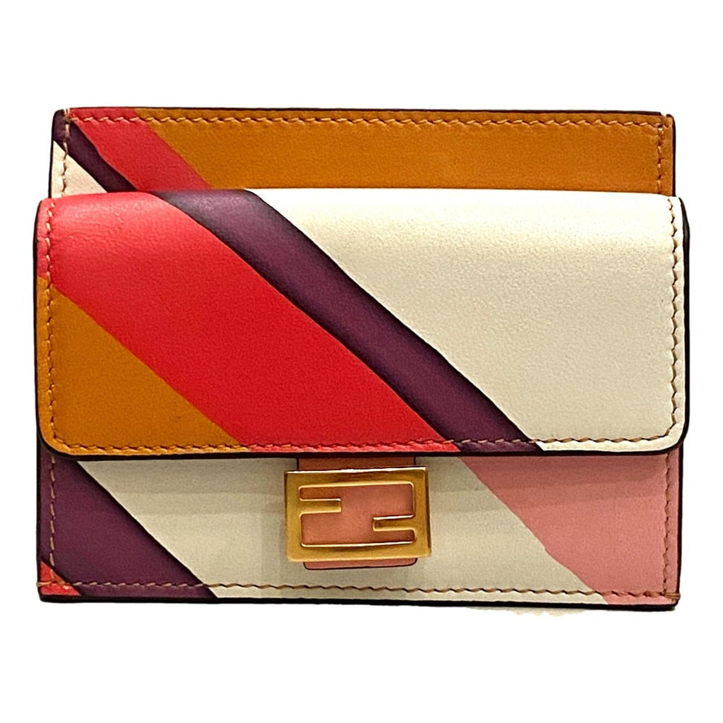 Fendi Baguette Hot Pink Stripe Leather Card Holder Wallet