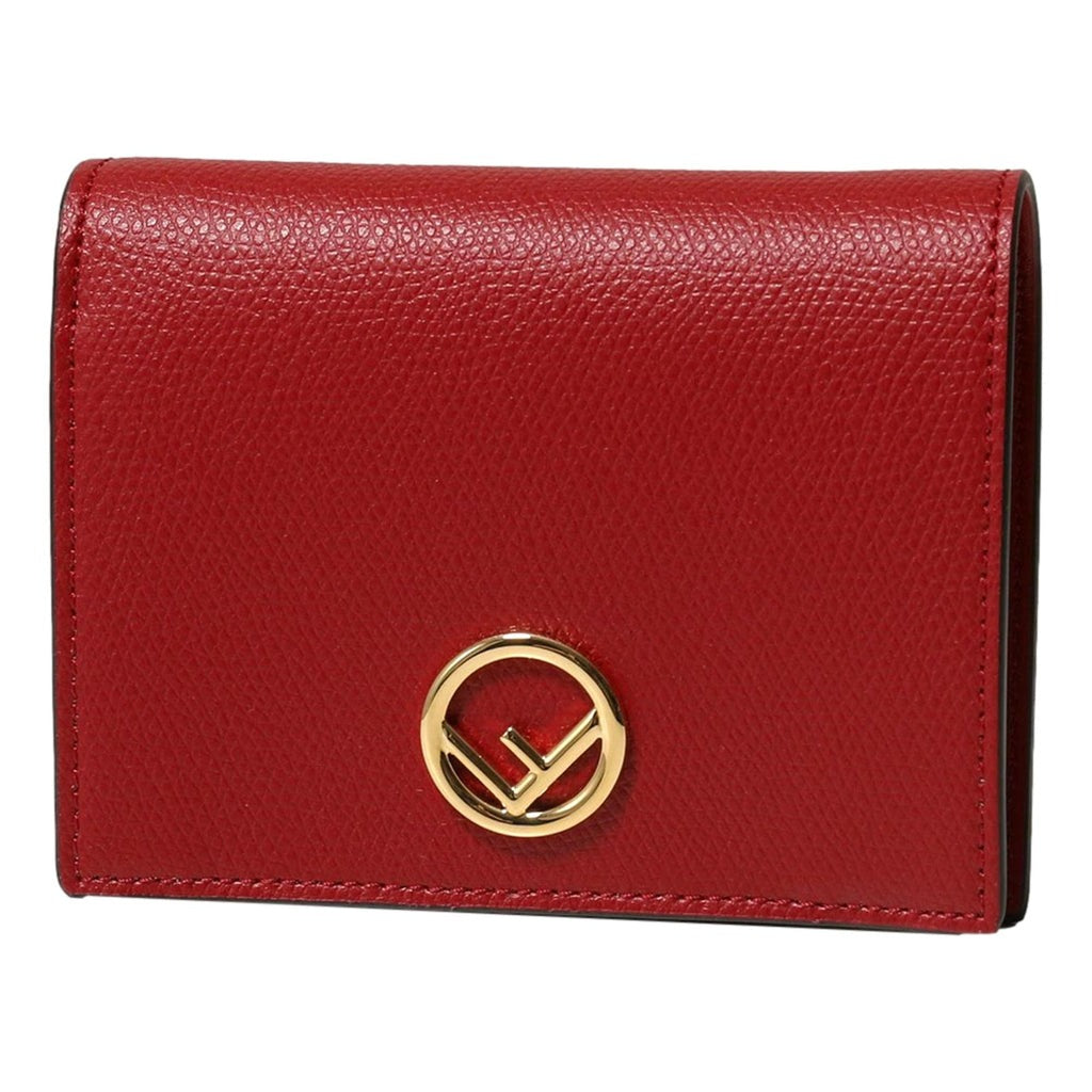 Fendi Calf Leather F Logo Barola Red Leather Small Wallet