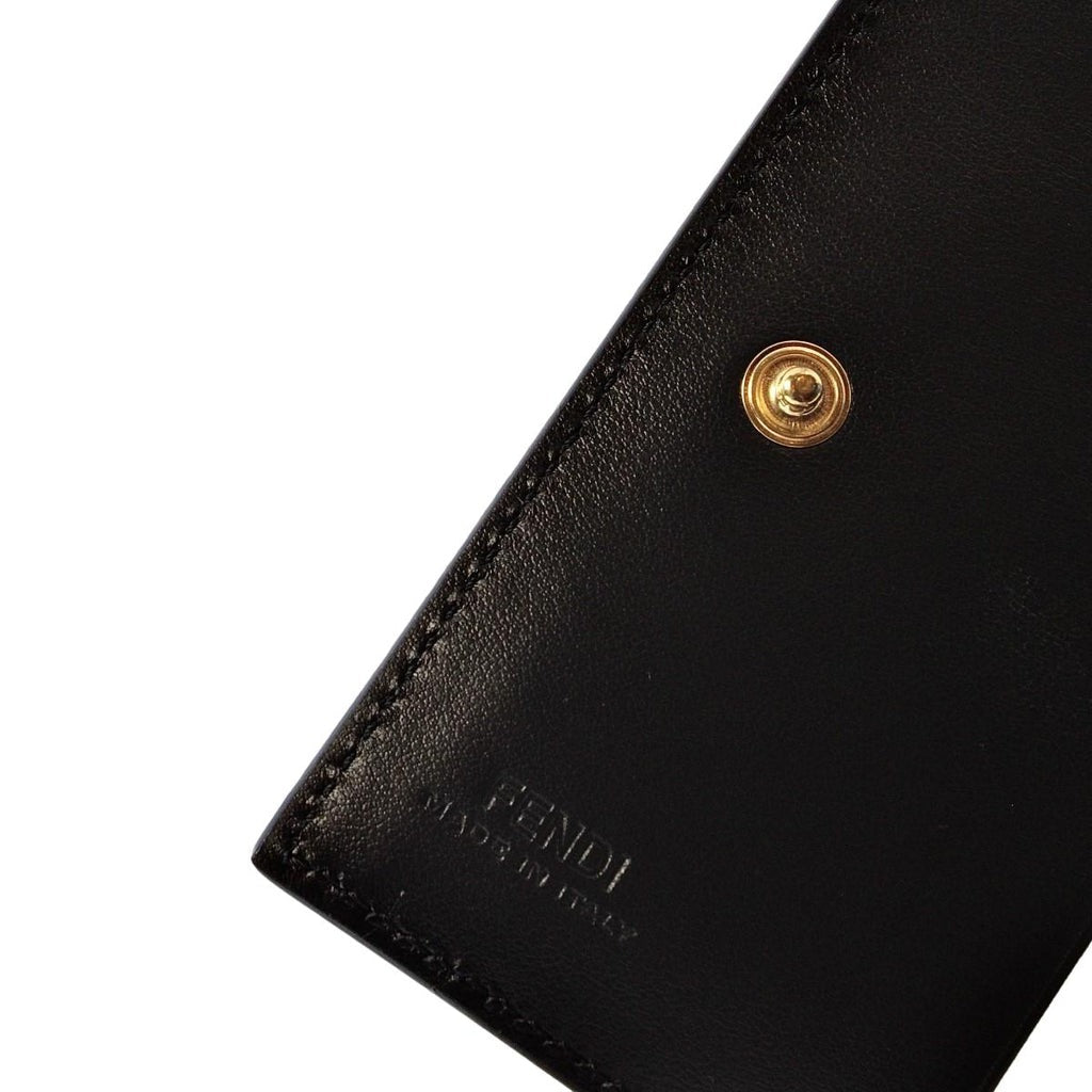 Fendi Calf Leather F Logo Blue Brown Small Bifold Wallet