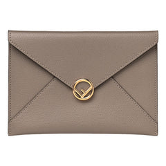 Fendi F is Fendi Gray Pebbled Leather Flat Pouch Large