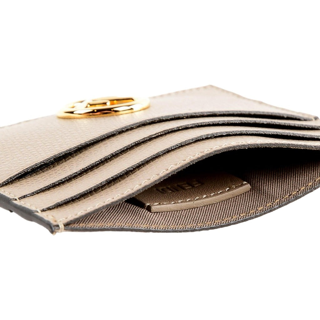 Fendi F Logo Beige Leather Card Case Wallet