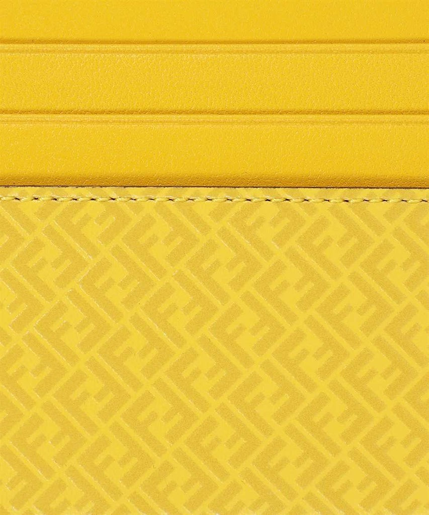 Fendi FF Logo Print Sunflower Yellow Leather Card Case