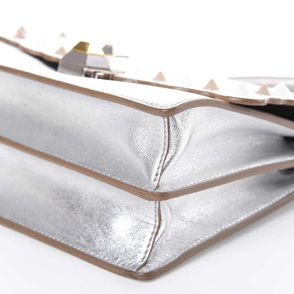Fendi Kan I Metallic Silver Calfskin Scalloped Studded Bag
