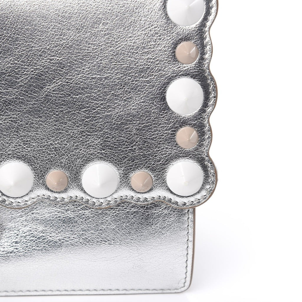 Fendi Kan I Metallic Silver Calfskin Scalloped Studded Bag