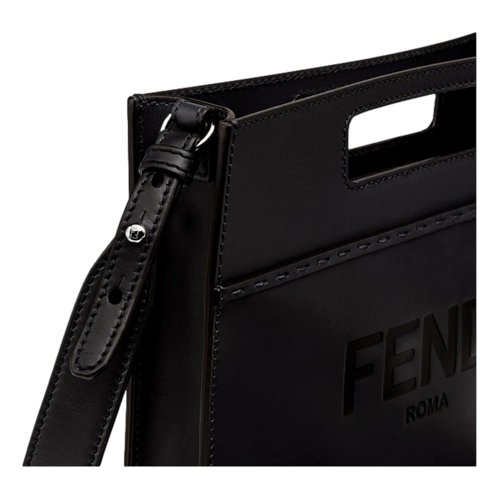 Fendi Logo 2-Way Smooth Black Leather Small Tote Bag