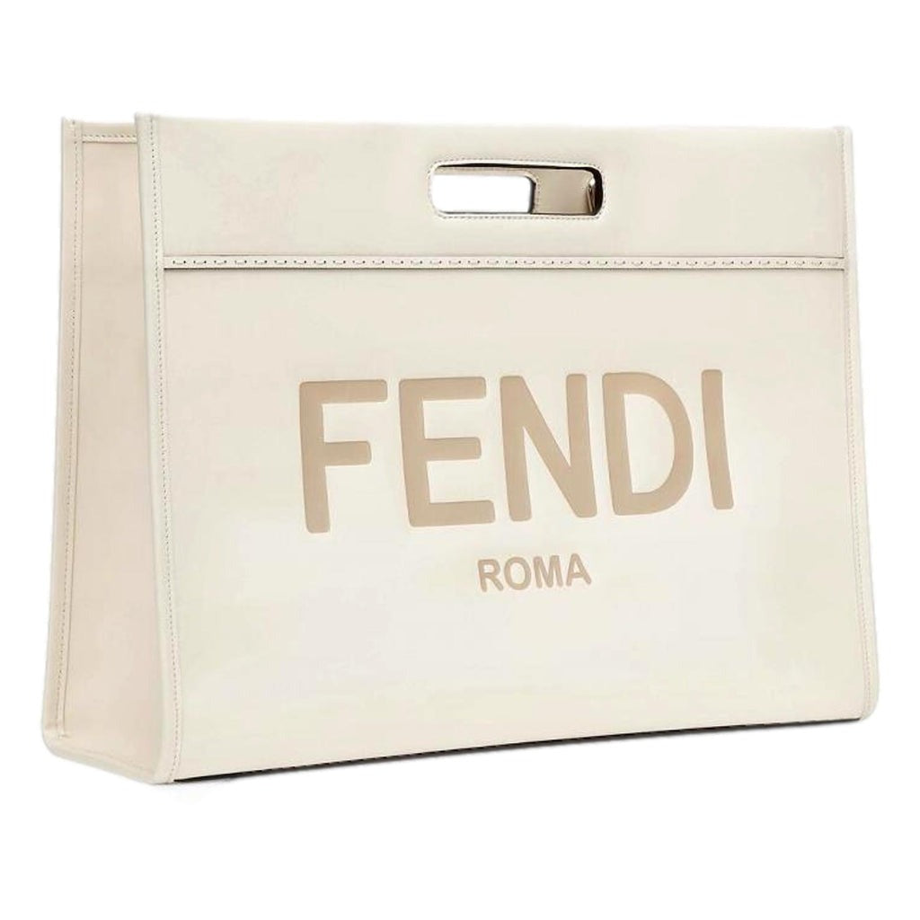 Fendi Logo 2-Way Smooth Ivory Leather Tote Bag