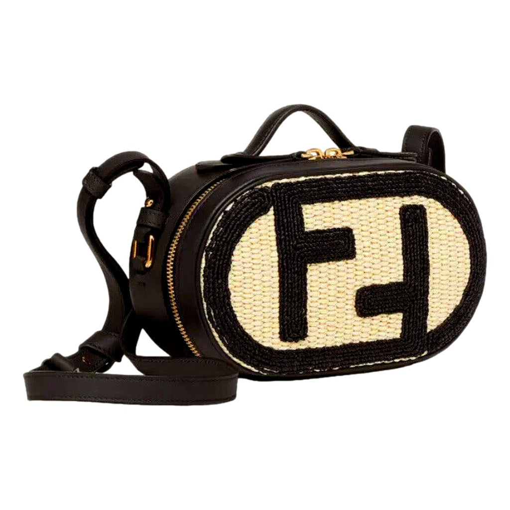 Fendi O'Lock Raffia and Leather Mini Crossbody Bag