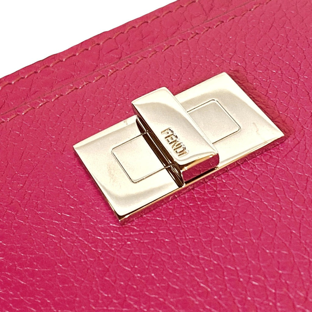 Fendi Peekaboo Magenta Grained Leather Card Case Wallet