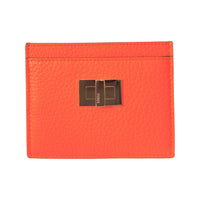 Fendi Peekaboo Orange Grained Leather Card Case Wallet
