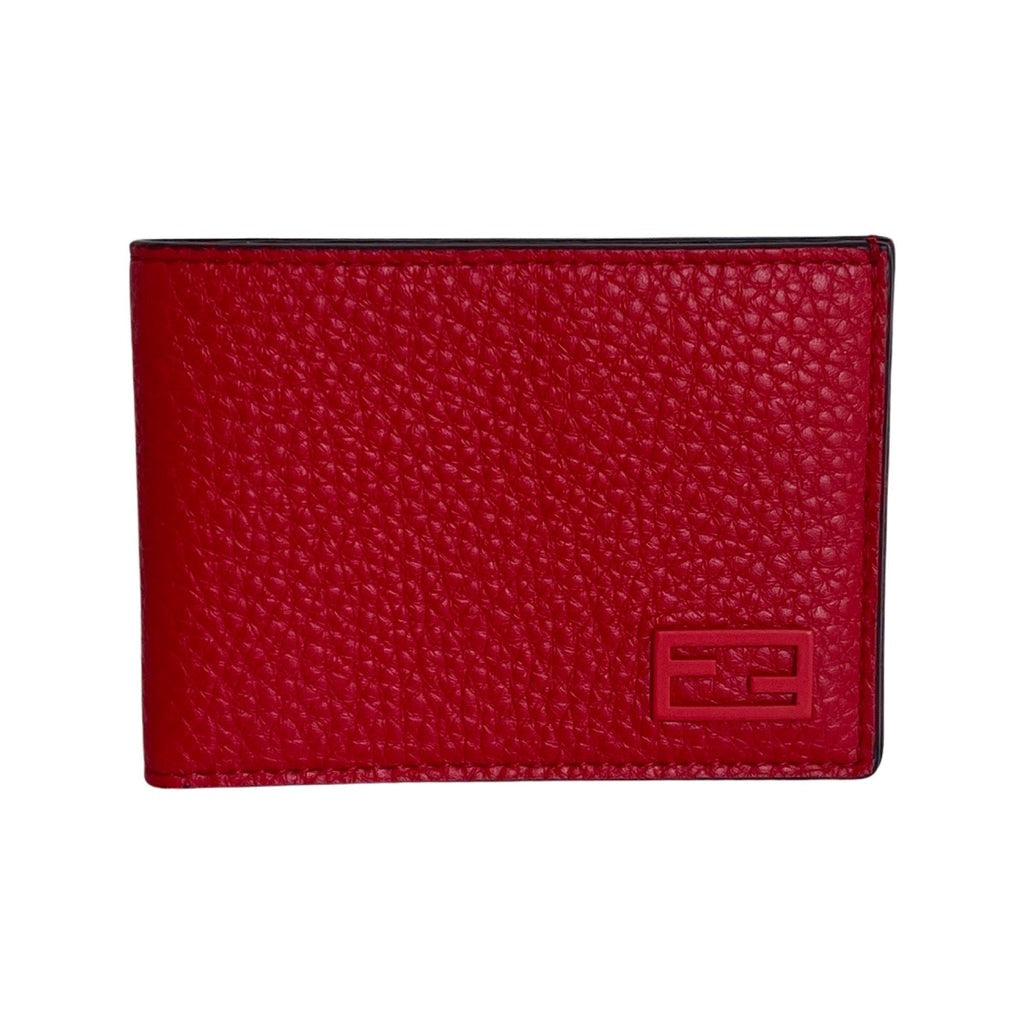 Fendi Red Grained Leather FF Logo Bifold Wallet