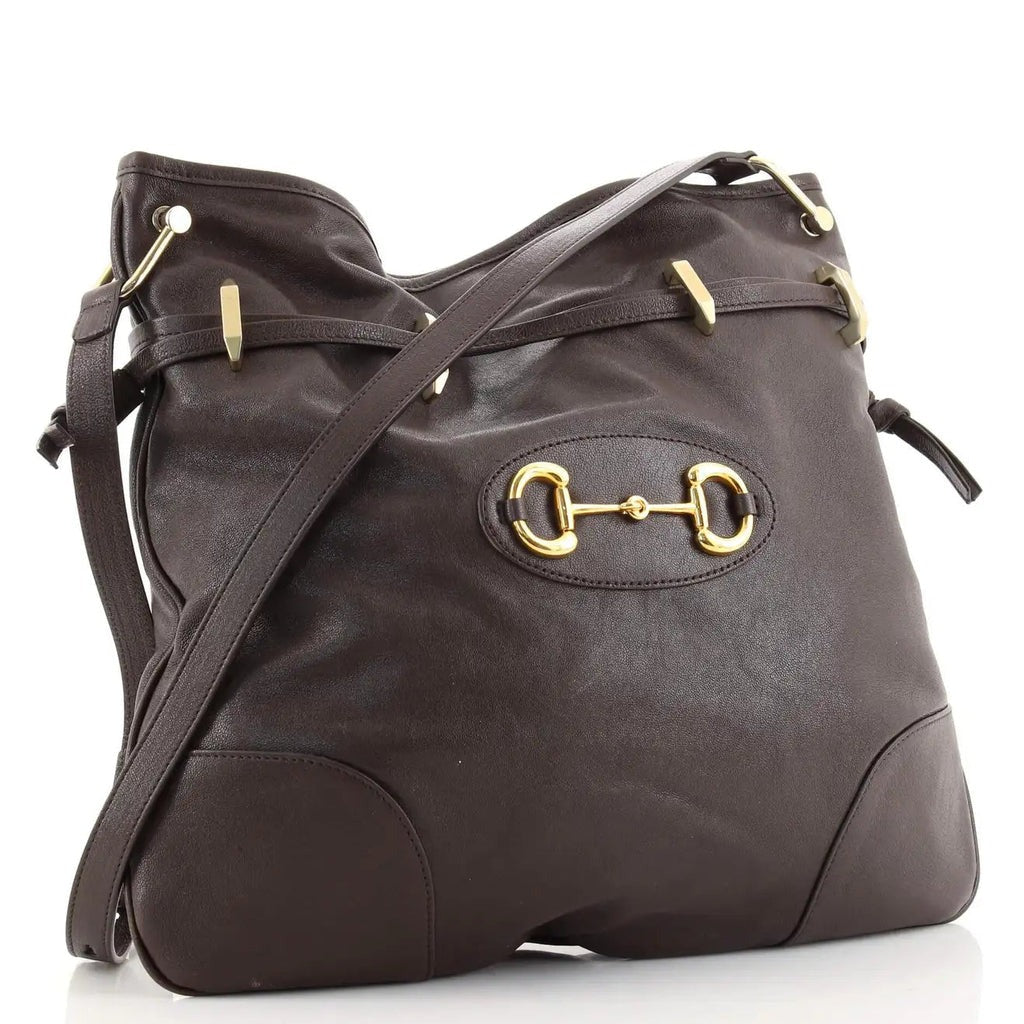 Gucci 1955 Morsetto Small Leather Horsebit Drawstring Brown Bucket Bag